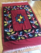 Vintage Navajo Native South West American Indian Weaving Rug Wool Red Large picture