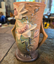 Roseville Magnolia Vintage Handled Vase Art Pottery Floral MPN 848193-18 picture