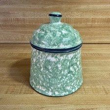 Stangl Town And Country Green Sugar Bowl With Lid Spongeware Vintage picture