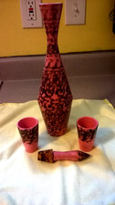 Vintage Harlan Dramaware California Pottery Decanter Set Mid Century Pink Black picture
