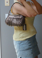 TOSCA BLU Metallic Factory Distressed Leather Handbag Shoulder Purse Rose Gold picture
