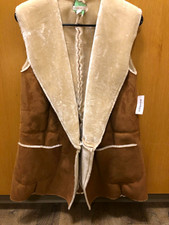 NWT Westport 1962 Dressbarn Faux Suede Shearling Vest Brown - Size L picture