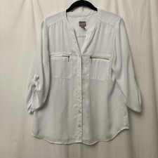 Chico's White Button-Up Top w/Zipper Pockets & Roll-Tab Sleeves - SZ 1 (M) picture