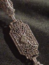 1920 Whte Gold Art Decor Filigree  Diamond Brclt .5.7 Grms  Natural Dmnd 6 In Lg picture
