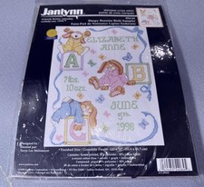 1999 Janlynn Stamped Cross Stitch KIT 54-64 Sleepy Bunnies Birth Sampler Picture picture