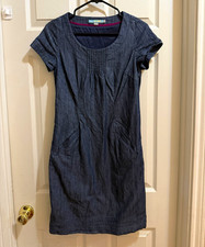 Boden Blue Denim Sheath Dress US 6R Knee Length Round Neck Pleated Zip picture