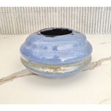 Vintage Studio Pottery Stoneware Blue Speckled Glaze Signed Round Vase 4.5x6.5 picture