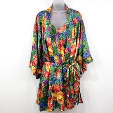 VTG Victorias Secret Robe Slip Dress Set Women's M Floral Gold Label Romantic picture