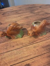 Vintage 1950s Shawnee Pottery Ceramic Squirrel On Tree Trunk Planter USA 664 picture