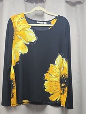 Susan Graver Black Long Sleeve Top with Yellow Floral Print picture