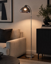 MCM Chrome Floor Lamp Mirrored Glass Shade Dimmable LED 56
