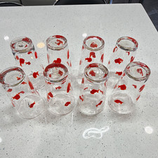 8pc Clear Glass Tumblers Goldfish Pattern Orange Decorated 10-18 oz picture