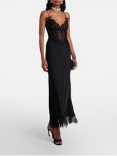 NEW Self-Portrait Black Satin Lace Sleeveless Midi Dress US 4 UK 8 picture