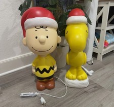 Blow Mold Decor Woodstock And Charlie Brown with Santa Hat 22 in NEW picture