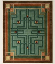Hand-Tufted Geometric Wool Rug – Art Deco Sage Green Terracotta Mid Century Rug picture