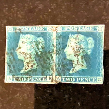 GB QV VICTORIA 2d BLUE LINE-ENGRAVED ISSUES USED PAIR (2) PRE-DECIMAL picture