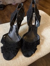 Vintage Manolo Blahnik Black Suede Laser Cut Floral D'Orsay Sandals Heels Sz 39 picture