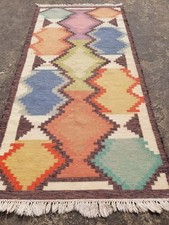Vintage Traditional Handmade Geometric Wool Multicolor Kilim 5.8x2.8 ft picture