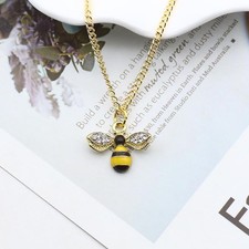 Cute Bee Pendant Necklace Women Girls Crystal Wings Long Chain Jewelry Gift picture