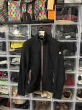 Rare Moncler Maglia Cardigan Black Zip Up Tricolor Trim Large Slim Fit - $1295 picture