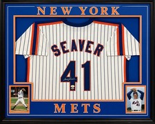 Tom Seaver Autographed & Framed Pinstriped Mets Jersey Auto JSA COA picture