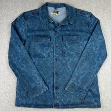 Madcap England Lennon Denim Paisley Military Jacket Shacket Mens 46 Blue Retro picture