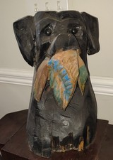 Carved Wooden Black Labrador With Duck In Mouth 17 1/2
