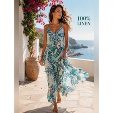 Cynthia Rowley 100% Linen Tropical Floral Handkerchief Hem Sundress Size Small picture