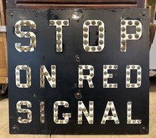 Vintage STOP ON RED SIGNAL Railroad Sign Cat Eye Reflectors All Present  picture