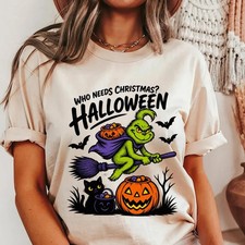 Funny Halloween Monster Shirt, Spooky Witch Broom Tee, Retro Fall Pumpkin Graphi picture