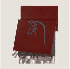 NEW Men's Hermes Cheval Au Trail 100% Cashmere Muffler Scarf with Patch Detail picture