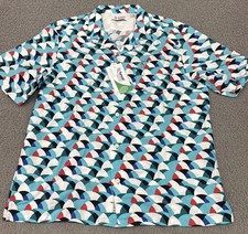 Original Penguin Tencel Men's Large Geometric Print Short Sleeve Button Up Shirt picture