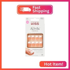 KISS Salon Acrylic French Tip Press On Nails, Medium Size, Square Shape, Include picture