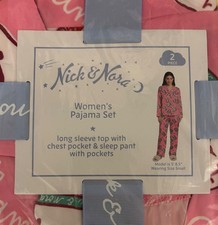 BNIP Nick and Nora  Pink Mah Jong print Pajama Set Size LARGE picture