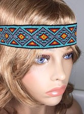 NATIVE STYLE HANDCRAFTED BEADED MULTI-COLOR STRETCHABLE HAIR BAND/HEADBAND Z54/5 picture