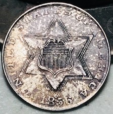 1856 Three Cent Silver Piece Trime 3c Type 2 Ungraded Choice US Coin CC27753 picture