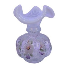 VTG Fenton Beaded Melon Vase Thomas K Fenton Line White Opalescent Hand Painted picture
