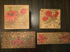 Antique c.1900 Flemish Style Pyrography Box Art Nouveau Floral 4 Pc 1 household picture