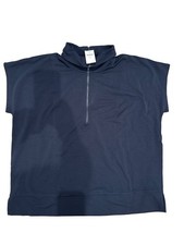 J . Jill navy short-sleeve half-zip sweatshirt Mock-neck Sweatshirt Size LT picture