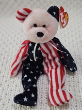Ty Beanie Baby Spangle Bear Retired Original USA Flag Plush with Tag picture