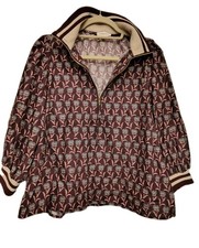 Floral Print 3/4 Puff Sleeve Top with Half Zip in Merlot by Entro picture