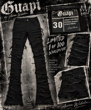 GUAPI Aaron Wilhelm Black Jeans Stretch Extreme Distress Limited 1 of 100 Sz 30 picture