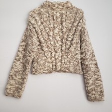 Liz Claiborne Vintage Chunky Cable Knit Sweater Brown Cream Wool Blend Small picture