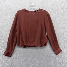 Pleione Womens Burgundy Red Long Sleeve Bubble Hem Blouse Top XS NEW picture