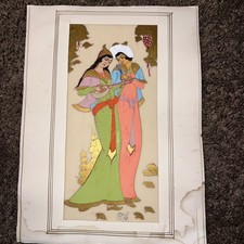 1950s Persian Miniature Painting Hand Painted Panel Signed Safavid Lovers Art picture