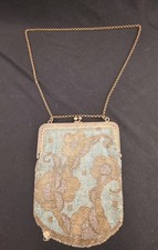 Antique 1920's Art Deco Micro Beaded Purse Floral Flaper Bag w/Metal Frame picture