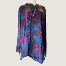 NWT LIVI Plus 26/28 Floral Tie Dye Hooded Tunic Top Stretch picture