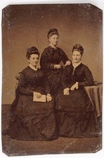 Antique Sixth Plate Tintype Three Victorian Women Black Dresses Updo Hairstyles picture