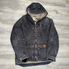 Carhartt Men’s Large Sherpa Lined Hooded Duck Canvas Work Jacket Faded Black picture