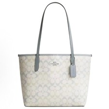 NWT Coach Medium City Tote Bag Pretty Signature Canvas CDZ09 Silver CHALK/BLUE picture